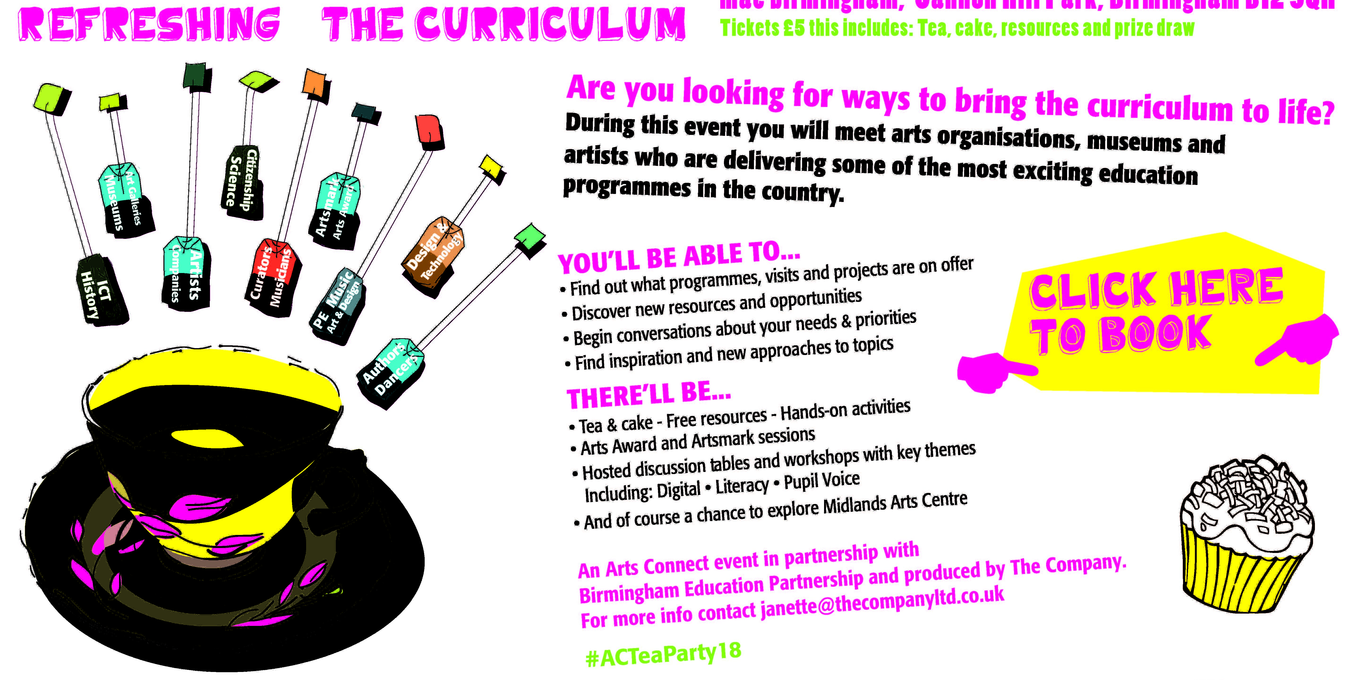 Digital card advert for the Arts Connect Tea Party in 2018