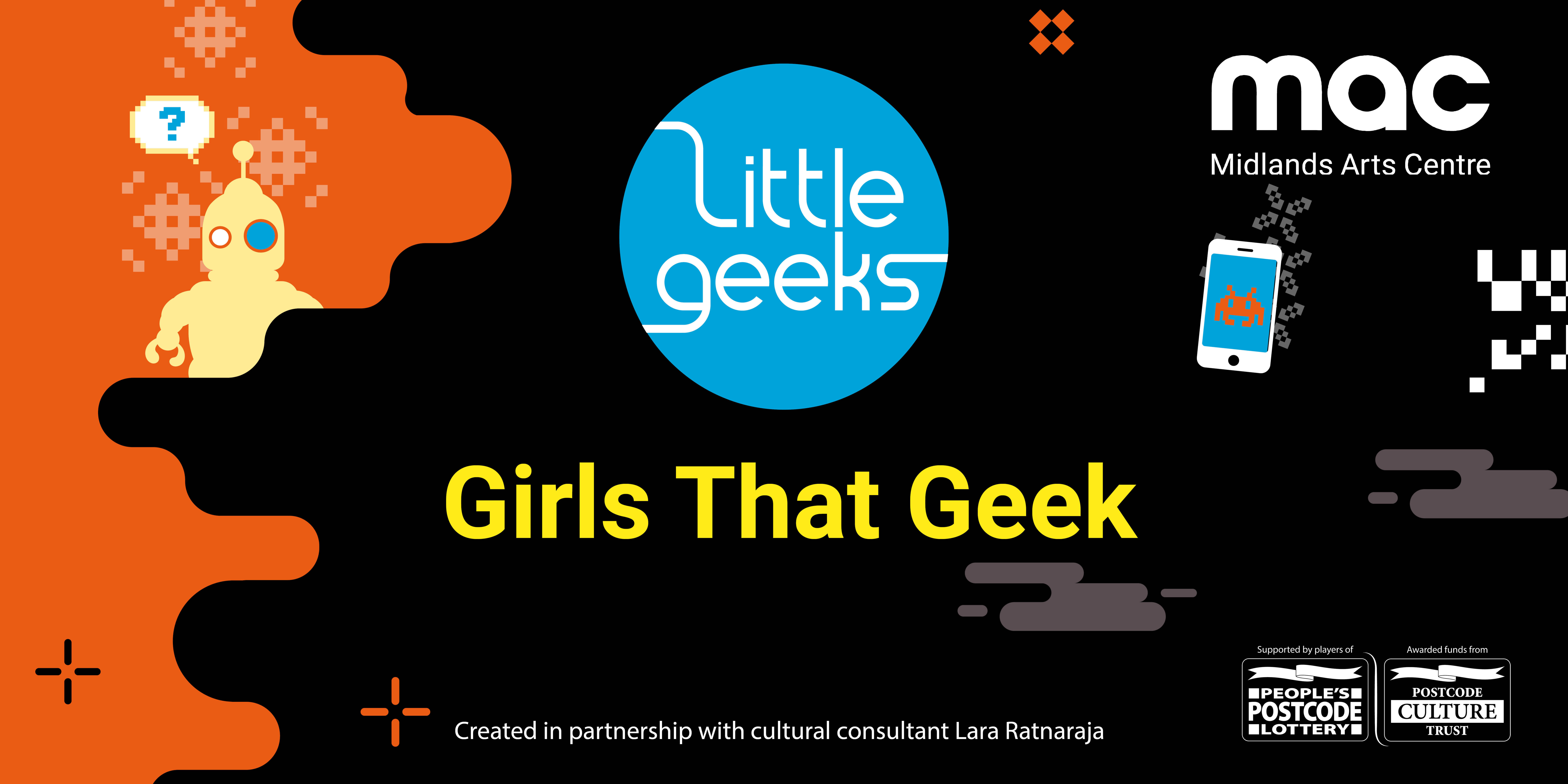 A digital ad card for the Girls that Geek event at the MAC